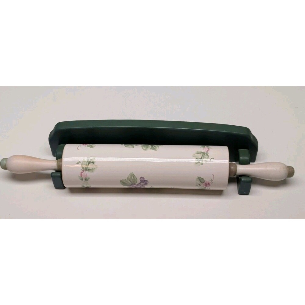 Rolling Pin Pfaltzgraff Grapevine Wooden Hanger Ceramic Porcelain Green